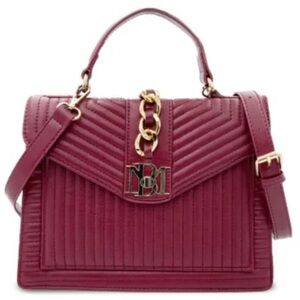 Badgley Mischka Burgundy Quilted 2Way Bag with Gold Chain Detail